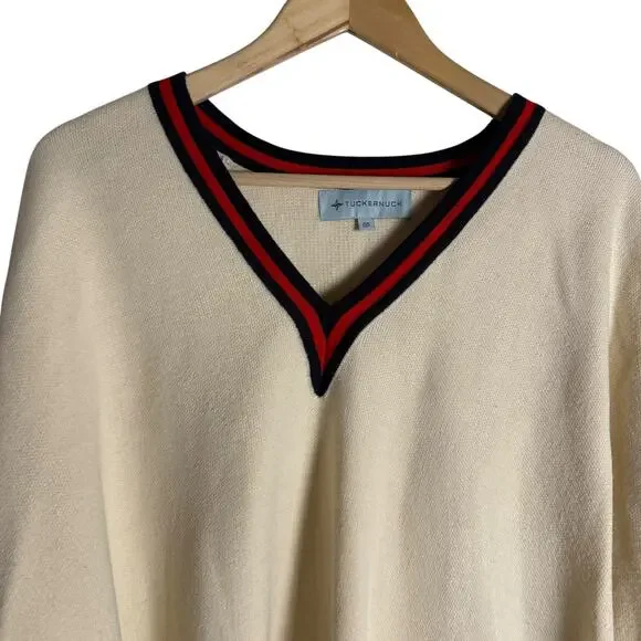 Tuckernuck Camden Ivory Striped V-Neck Soft Knit Poncho Cape Sweater One Size - Picture 4 of 15